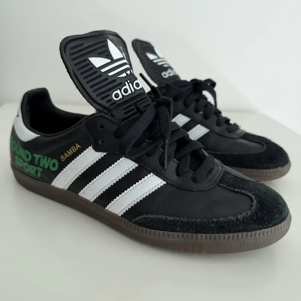 Adidas Samba Round Two Sneaker Mens 7.5 Black Leather Sport Sean Wotherspoon